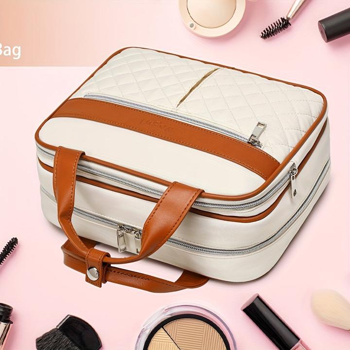 Immagine prodotto Only-Bags.Store Borsa per cosmetici in tela a più strati, adatta per i viaggi, con motivo a righe