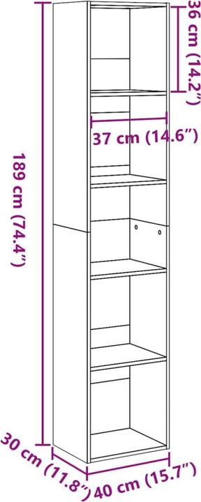 Produktbild VidaXL Bücherregal Regal Standregal Büroregal Aufbewahrungsregal Sonoma-Eiche (40 x 30 x 189 cm)