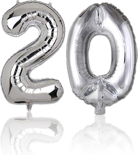Produktbild Hermex Zahlenballon Zahl 20 Folienballon Geburtstagsparty Ballon Silbrig 81cm