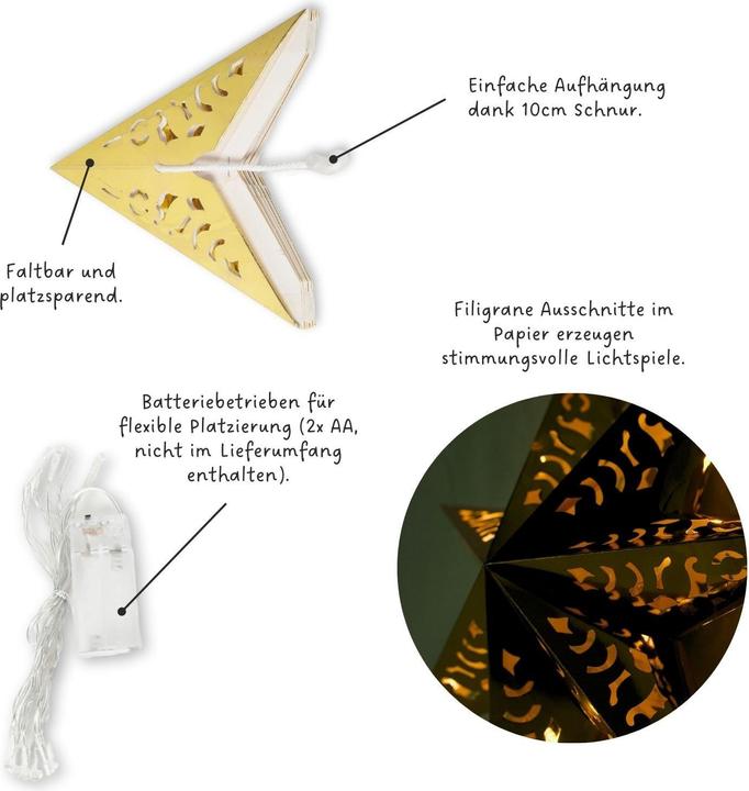 Produktbild Hermex LED Weihnachtsstern Leuchtstern Hanging Star Laterne Beleuchtung Faltstern