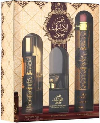 Produktbild Lattafa Perfumes Shams Al Emarat Khususi Gift Set 100ml Eau de Parfum Room Spray Body Spray (Parfum set)