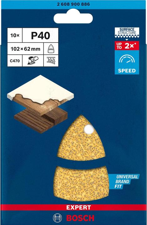 Actual product image Bosch Professional Zubehör EXPERT C470 Sandpaper with 11 holes for multi-sander, 102 x 62 mm, 93 mm, G 40, 10-pcs. (40)