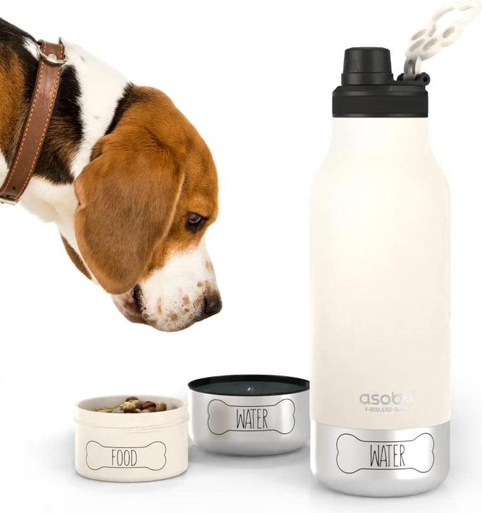 Produktbild Asobu - Dog Bowl Buddy - Edelstahlflasche mit 2 Näpfen Weiss