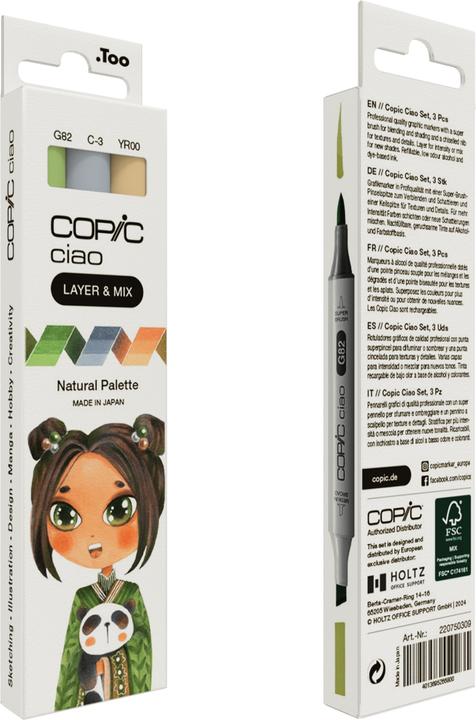 Actual product image Copic CIAO - Brand (G-82 Spring Dim Green, YR-00 Powder Pink, C-3 cool Gray No. 3, 6 mm, 3 x)