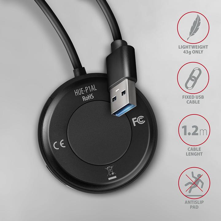 Actual product image Axagon HUE-P1AL interface hub USB 3.2 Gen 1 (3.1 Gen 1) Type-A Black (USB-C, 4 Ports)