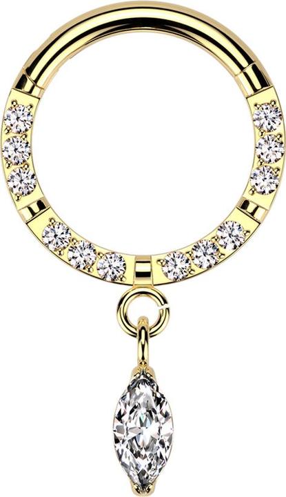 Image du produit Hollywood Body Jewelry Micro segment anneau articulé plaqué or cristaux frontaux argent quatre interruptions pendentif (Titane G23, sans laiton)