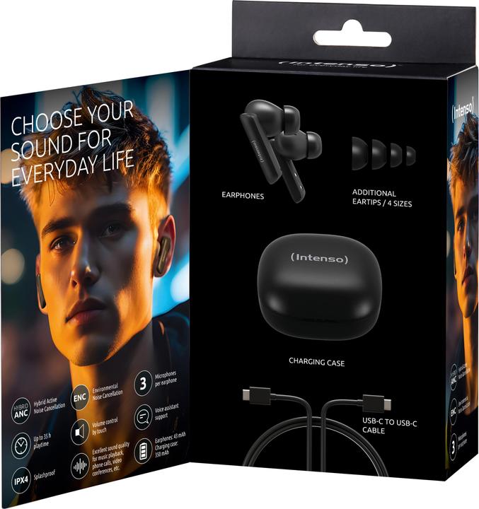 Produktbild Intenso True Wireless Kopfhörer Buds Pro T500AE schwarz (ANC, 9 h, Kabellos)