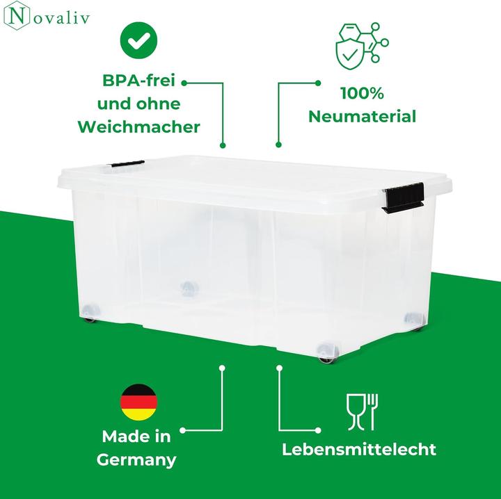 Produktbild Novaliv Aufbewahrungsbox mit Deckel Gross 45L transparente Nestbar stapelbare Plastikbox mit Clipvers (45 l)