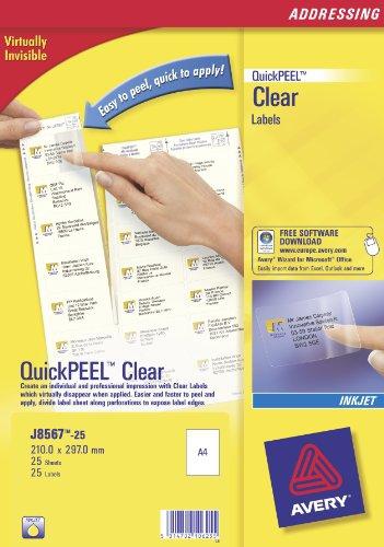 Produktbild Avery Universaletiketten J8567-25 Transparent 210 mm x 297 mm