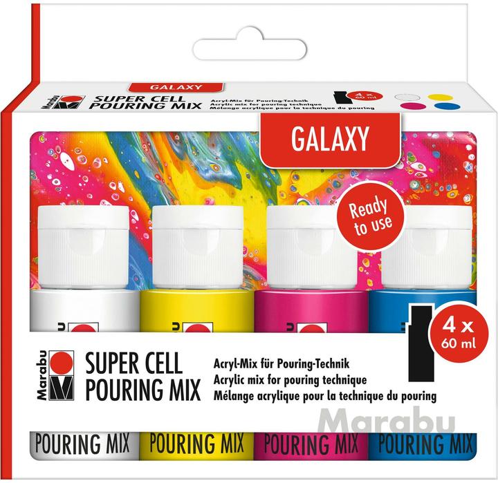 Marabu Acrylic paint Super Cell Pouring Mix Galaxy 4 x (Multicoloured, 240 ml)