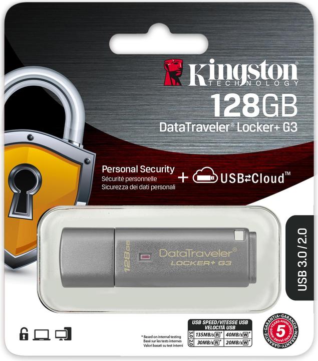 Produktbild Kingston DataTraveler Locker+ G3 (128 GB, USB 3.1, USB-A)