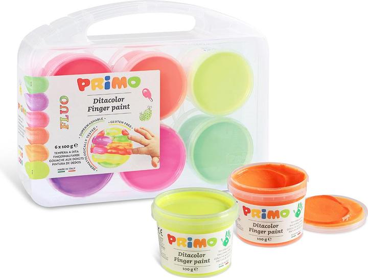 Actual product image Morocolor Finger Paint Primo Fluorescent Set of 6 in Plastic Case (6 neon colours, 100 ml)