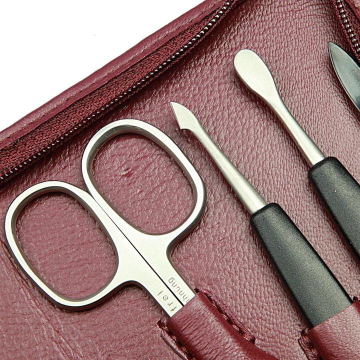 Actual product image Kniebes Hans Manicure cases Manicure case, nappa full-grain cowhide bordeaux, stainless steel / 1 pc.