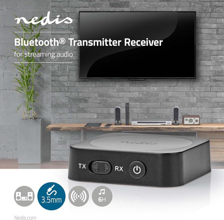 Actual product image Nedis Bluetooth Transmitter Receiver Bluetooth Transmitter Receiver Connection Input: 1x AUX Connect (Transmitter & Receiver)