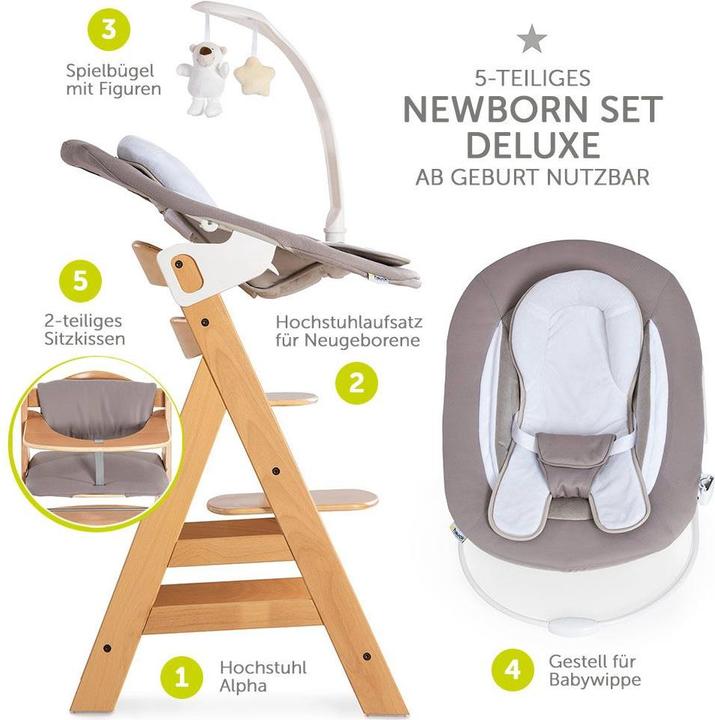 Produktbild Hauck Hochstühle Alpha Plus Natur Newborn Set Deluxe - 4-tlg. Hochstuhl (Hochstuhl)