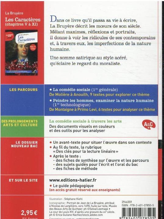 Image du produit Les caractères : chapitres V à XI (1688-1696) (Français, La Bruyère Jean de, 2021)