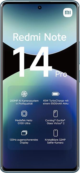 Immagine prodotto Xiaomi Redmi Note 14 Pro (256 GB, Blu oceano, 6.67", Doppia SIM, 200 Mpx, 4G)