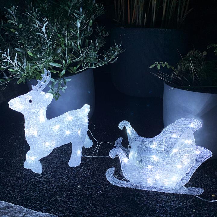 Produktbild Inda-Exclusiv Acryl Rentier Schlitten 80 LED Weihnachtsbeleuchtung Aussenbeleuchtung