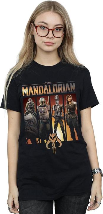 Actual product image Star Wars Womens/Ladies The Mandalorian Character Lineup Cotton Boyfriend T-Shirt (4XL)