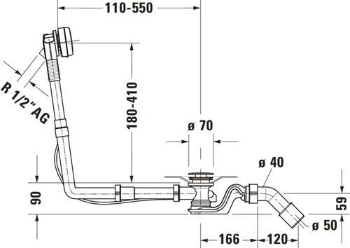 Actual product image Duravit QUADROVAL waste/overflow fitting with bath spout chrome (Overflow set, 1/2")