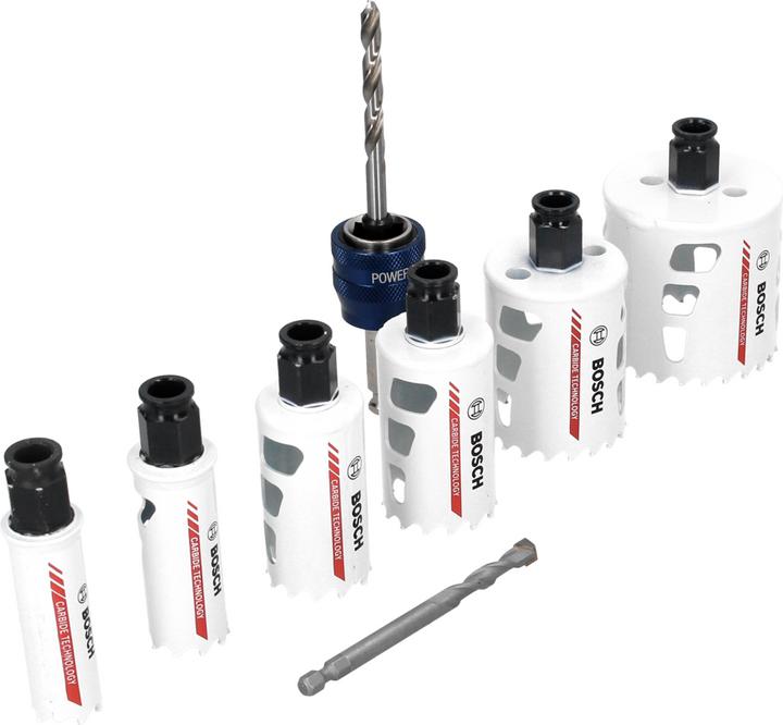 Actual product image Bosch Professional Zubehör Hole saw set Universal. Endurance for Heavy Duty.Carbide. 8-pcs. (22 mm, 25 mm, 35 mm, 40 mm, 68 mm, 51 mm)