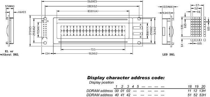 Image du produit Powertip LCD 20x2 Supertwist Vue De Dessous Transflectif Avec Rétroéclairage Jaune (Écran)
