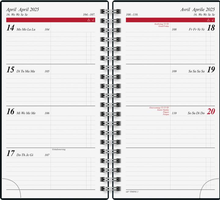 Immagine prodotto Ridoide Agenda tascabile Timing 2 2025 410401525 1W/2S Coriandoli ML 9,3x17,2cm (A6, Tedesco, Inglese, Francese, Italiano)