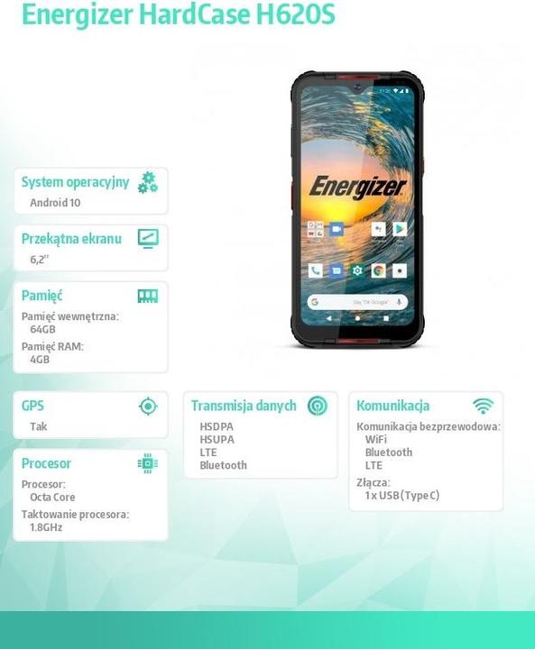 Image du produit Energizer H620S 4G NOIR IP69 (64 Go, Multicolore, Juoda, Netaikoma, 6.20", Double SIM hybride, 0.00 Mpx, 4G)