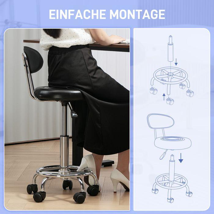 Produktbild Swisshandel24 Rollhocker höhenverstellbar Drehhocker Drehbar Salon Hocker mit Lehne, Rädern