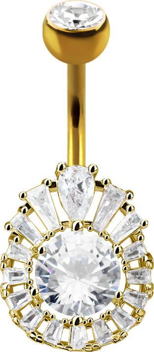 Image du produit Star Piercing Banane 14k plaqué or princesse avec grand cristal (Acier chirurgical 316L, Laiton)