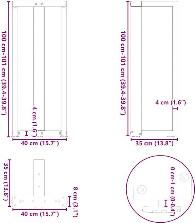 Produktbild VidaXL Bartischbeine T-Form 2 Stk. Weiss 40x35x(101-102) cm Stahl Tischbein