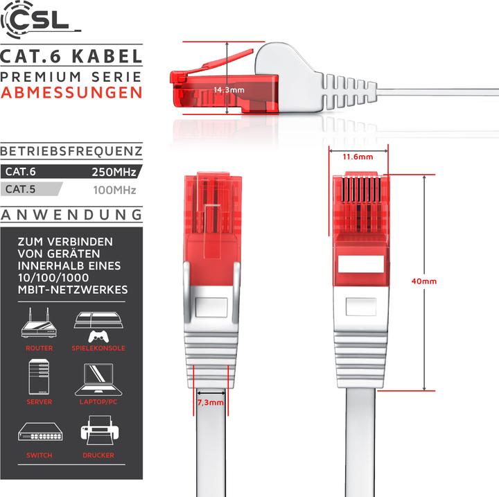 Produktbild CSL Netzwerkkabel flach - Ethernet Gigabit Lan Kabel RJ45 (UTP, CAT6, 20 m)
