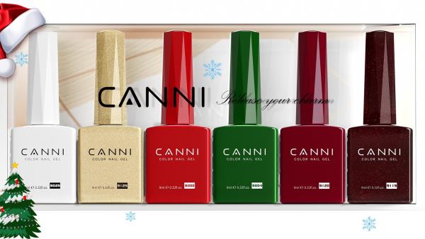 Image du produit Canni Set de Noël (Blanc, Vert, Rouge, GoldGlitter, rouge bordeaux étincelant, Vernis semi-permanent)