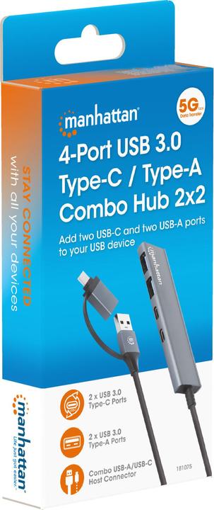 Actual product image Manhattan 4-port USB 3.0 Type-C / Type-A combo hub 2x2 (USB-C, 4 Ports)