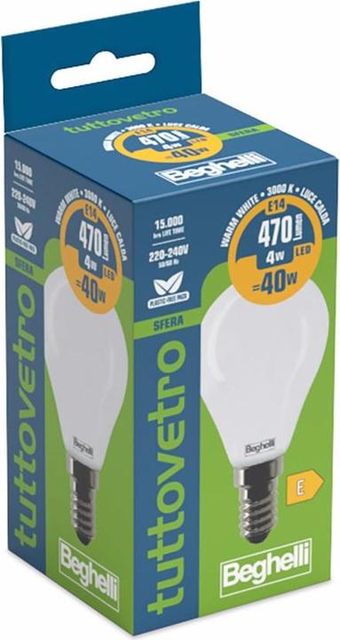 Produktbild Beghelli Ganzglas-Energiesparlampe Warmweiss 3000 K 4 W E14 E (E14, 4 W, 470 lm, 1 x, E)