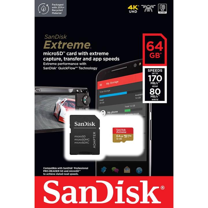 Image du produit SanDisk Extreme (64 Go, microSDXC, U3, UHS-I)
