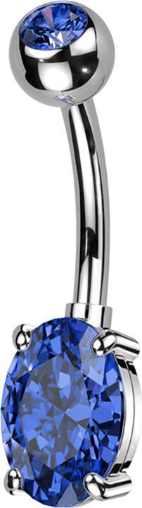 Immagine prodotto Star Piercing Banana d'argento con sfera di cristallo d'argento blu e grande cristallo ovale blu (Ottone, Titanio G23)