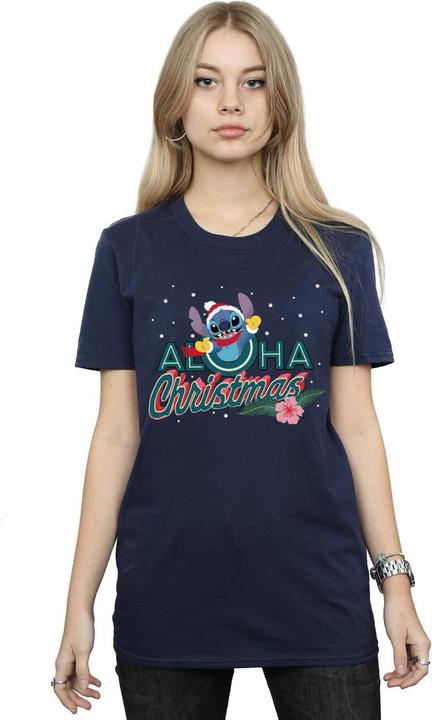 Actual product image Disney Womens/Ladies Lilo And Stitch Aloha Christmas Cotton Boyfriend T-Shirt (XXL)