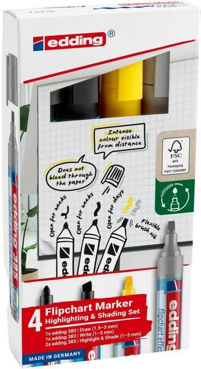 Produktbild Edding 385/380/383 Flipchart-Marker farbsortiert 1,0 - 5,0 mm, 4 St. (Mehrfarbig, 5 mm, 4 x)