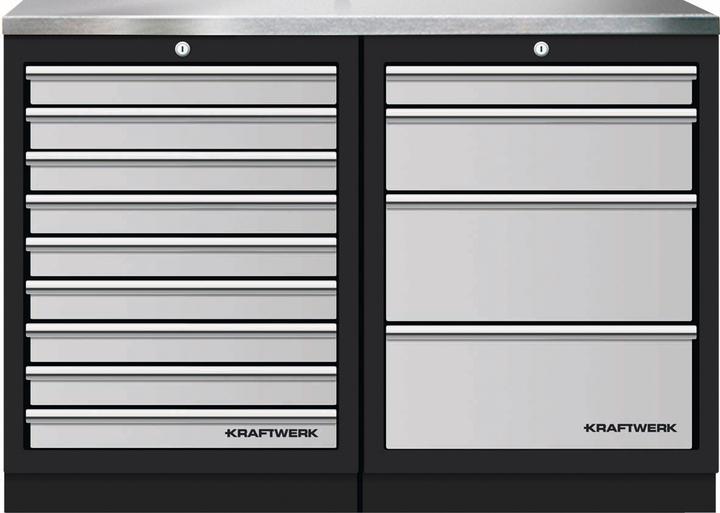 Kraftwerk Mobilio Combi 2 pièces, acier inoxydable, 4 & 9 tiroirs (45.80 cm, 91 cm)