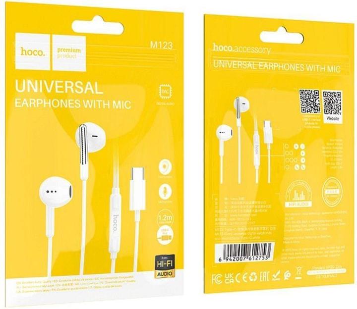 Produktbild Hoco Wired headphones EOL wire earphones Type C with microphone M123 white