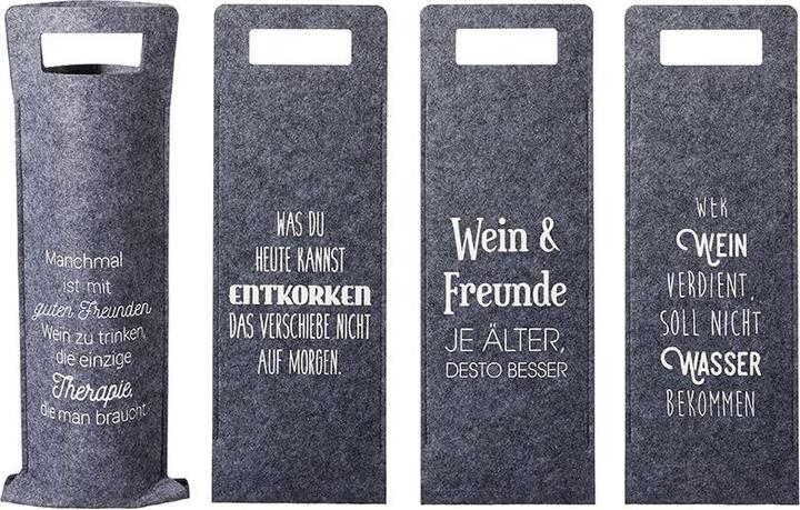Produktbild G. Wurm Flaschentasche Wein mit Spruch Filz 41x14,5cm grau (Flaschentasche, 1 x)