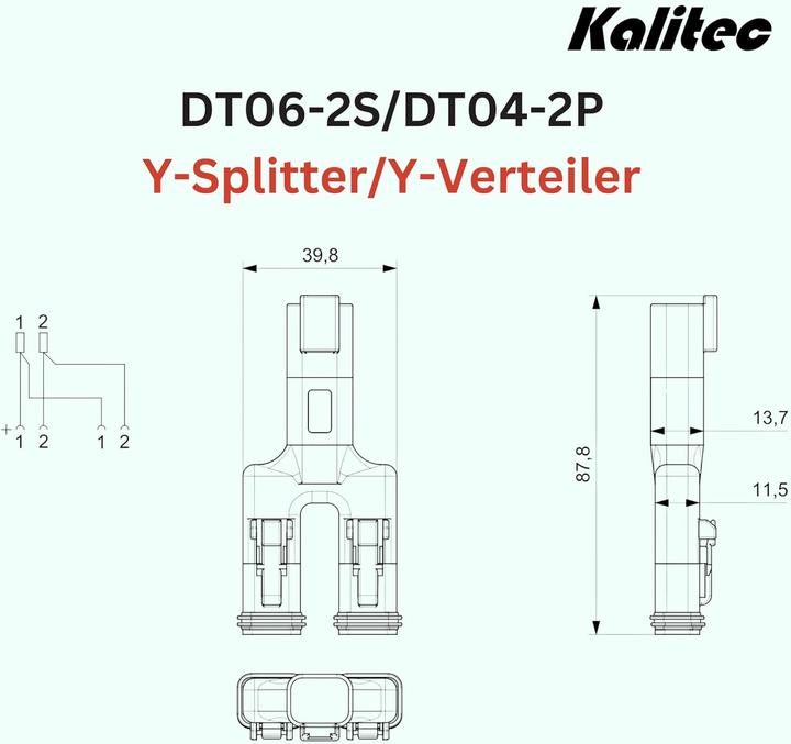 Image du produit Kalitec Y-Verteiler DT06-2S/DT04-2P 2 polig I Y-Splitter I graues Gehäuse I Y Adapter 2-Wege I IP69K