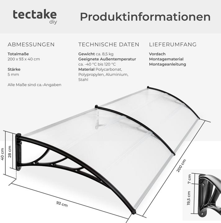 Produktbild tectake Vordach