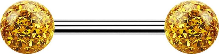 Image du produit Star Piercing Barbell argent avec deux boules de cristal topaze époxy de protection (Acier chirurgical 316L)