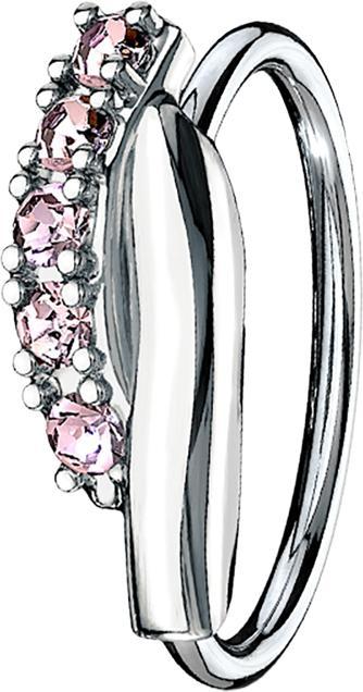 Star Piercing Micro Piercing Ring silber Doppelbalken verdreht mit Kristallen pink (Messing, Chirurgenstahl 316L)