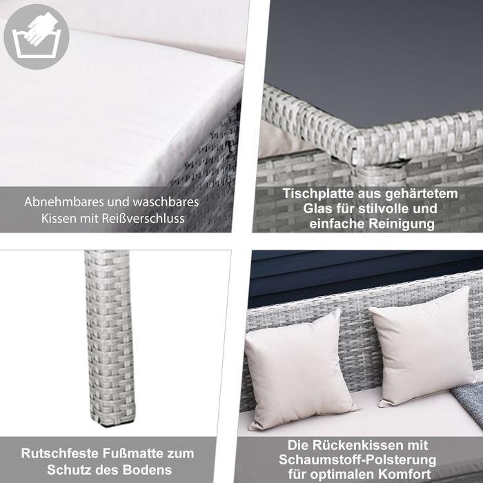 Immagine prodotto Swisshandel24 Set di mobili da giardino in rattan con poggiapiedi in metallo grigio 134 x 60 x 75 cm (125 cm)