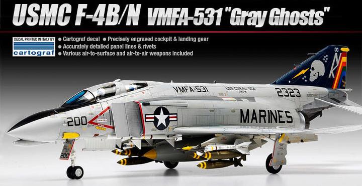 Actual product image Academy 1/48 USMC F-4B/N VMFA-531 "Gray Ghosts"