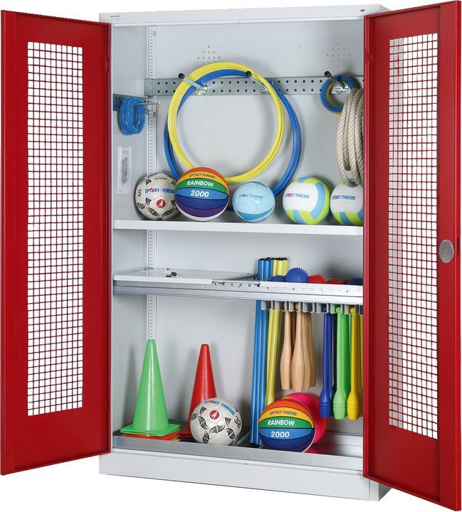 C+P Modul-Sportgeräteschrank mit Komplettausstattung (HxBxT: 195x120x50 cm, mit Lochblech-Flügeltüren)
