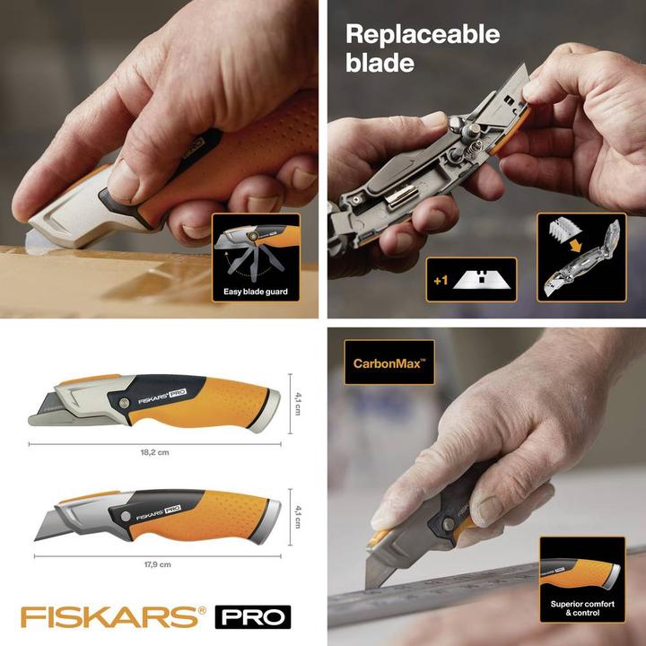 Produktbild Fiskars Universalmesser mit feststehender Klinge, Länge 18,2 cm, Rostfreier Stahl/Kunststoff, Schwar (Cutter)